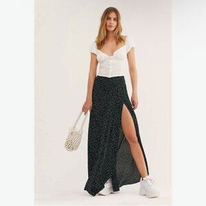 flynn skye slit leg black white dots flowy wrap it up maxi skirt